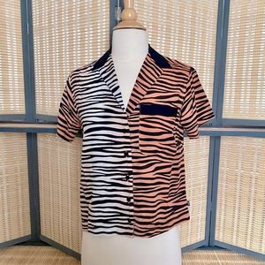 OBEY Tiger Print Short Sleeve Button Down Tee, sz.XS